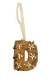 Creative Co-Op Monogram Initial Gold Velvet Beaded Ornament Letter "D" 3 1/2"H