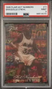 PSA 9 Shaquille O’Neal 1995 Flair Hot Numbers #11 & PSA 8 Maximum Metal Lot