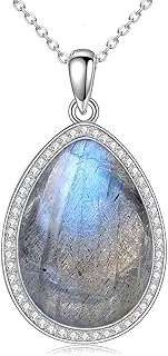 [HOPEEZZ] Lapis Lazuli/Larimar/Labradorite/Rose Quartz Necklace for Women Sterling Silver Lapis Lazuli Teardrop Necklace Pendant Lapis Lazuli Jewelry