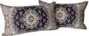 Snycler Boho Throw Pillow Covers 12x20 inch Set of 2 Black Medallion Border Area Rug Double Sided Pattern Cotton Soft Pillow Case Cushion Cover Pillowcase for Couch Sofa Bed Decorative