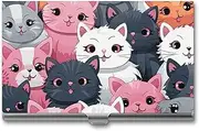 [VFMKT] Slim Metal Business Card Holder Portable Business Card Case Pocket Name Card Holder Cute Kittens Wallet for Men Women Office Travel, style, One Size