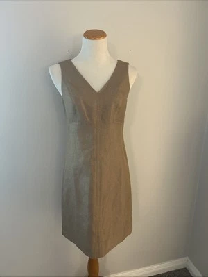 Talbots Size 6P Linen Blend Lined Gold Sheath Dress NWT