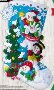DIY Bucilla Teamwork Snowmen Decorating Christmas Snow Felt Stocking Kit