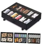 Under Bed Shoe Storage Organizer With Black 1PCS-Shoe Storage with Wheels