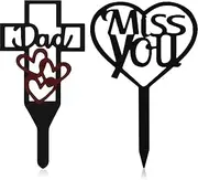 2 Pcs Metal Cross Miss You Memorial Grave Markers Graves Cemetery Decorations Garden Grave Decorations Memorial Plaques for Outdoors Miss You Memorial Stake Metal Cross Pile Garden Yard Signs for Dad
