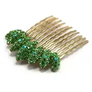 Hand Made Hair Jewelry swarovski crystal Almond-Shaped Cluster Comb, Green