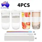 1/2PC Boba Cup Bubble Tea Cup 24Oz Wide Mouth Smoothie Cups with Lid & Straws AU