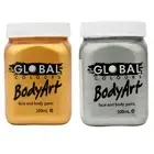 Metallic Gold or Silver Face Paint Body Art Global Colours 200ml Jar