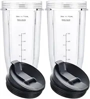 Blender Cups for Ninja Blender, 24OZ Cup with Sip & Seal Lids, Compatible with Nutri Ninja Auto IQ Series Blenders BL450 BL454 BL456, BL480, BL490, BL640, BL642, BL680 BL687 (2 Pcs)