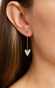 [Charms Company] Heart Chain 14K Yellow Gold Tsavorite Earrings