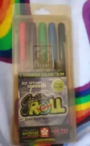 VINTAGE Sakura Gelly Roll Gel Ink Rollerball Pens 5 Colors .3mm Fine NOS