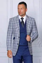 NWT 40R MENS BLUE 2 BUTTON 3PC COMPOSE SUIT DB VEST,MODERN FIT, 2 SIDE VENT