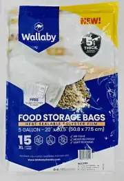 Wallaby Food Storage Bags 15 Pack XL 5 Gal 20" x 30.5" Heat Sealable Clear Film