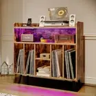 Record Player Stand Display Table Turntable Stand with Power Outlets & LED Light