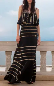 [Johanna Ortiz] Deep Ocean Tie-Detailed Silk Crop Top
