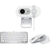 Logitech MX Work Bundle with Keys MINI Keyboard, 3S Mouse and BRIO 100 Webcam (White)