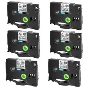 6PK TZ TZe-S121 Label Tape Black On Clear Extra Adhesive For Brother P-Touch