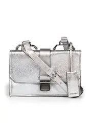 Silver Leather Madras Shoulder Bag