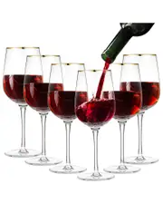Berkware Set of 6 Long Stem Red Wine Glasses with Rim