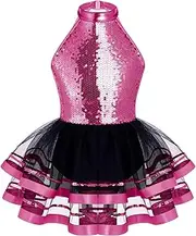 [YiZYiF] Kids Girls Sparkly Sequins Sleeveless Ballet Dance Dress Gymnastics Leotard Performance Dancewear Costumes