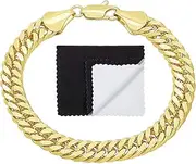 [The Bling Factory] 8.5mm 14k Yellow Gold Plated Cuban Curb Double Link Chain Bracelet + Microfiber Jewelry Polishing Cloth