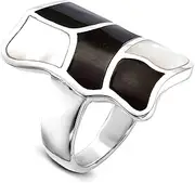[JewelryWeb] 925 Sterling Silver Polished Simulated Mother of Pearl and Enamel Ring Size 6 25.7mm Wide Band Style-Ring for Women
