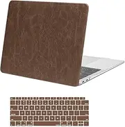 MOSISO Compatible with MacBook Air 13 inch Case 2022, 2021-2018 Release A2337 M1 A2179 A1932 Touch ID, Anti-Fingerprint Grain Vintage PU Leather Coated Plastic Hard Shell Case&Keyboard Cover, Brown