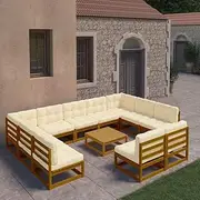 12 Piece Garden Lounge Set&Cushions Honey Brown Solid Pinewood,Outdoor Furniture Sets-3077232