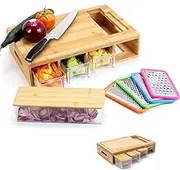 Mofish Bamboo Cutting Board with Containers and Drawers, Large Chopping Board with Juice Grooves for Kitchen - Sturdy, Organized, Great as Vegetables Boards, Cheese Board, Salad Chopper