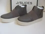 J Slides Holland High Top Slip-on Comfort Leather Sneakers-Dk Taupe-Size 8.5 M