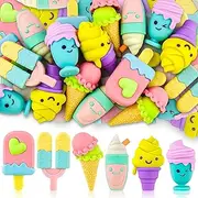 24 pcs Ice Cream Erasers for Kids Desk Pets,3D Take Apart Pencil Erasers Puzzle Erasers Classroom Prizes for Kids Class Treasure Box,Game Rewards,Party Favors