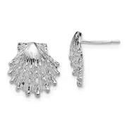 Sterling Silver De-Ani Rhodium-Plated Polished Lions Paw Shell Post Earrings