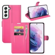 For Samsung Galaxy S22 Case, PU Leather Folio Wallet Lychee Cover, Rose Red