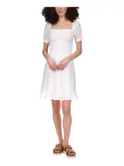MICHAEL MICHAEL KORS Womens White Peasant Dress Pullover Dress Petites PS