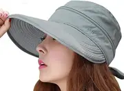 [FakeFace] Women's 2 in 1 Anti UV Beach Sun Hat Golf Cap Tennis Cycling Fishing Cap Removable Top Cover Open-top Wide Brim Sunhat Shapeable Peaked Floppy Travel Bucket Cap Sun Visor UPF 50+