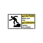 National Marker Caution Signs; Watch Your Step (Bilingual W/Graphic) 10X18 Rigid
