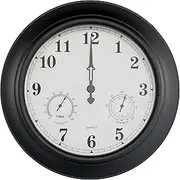 Pure Garden Wall Clock Thermometer-Indoor Outdoor Decorative 18” Quartz Battery-Powered, Waterproof Clock, Temperature and Hygrometer Gauge by Pure Garden, 50-LG1075, Black, N/A