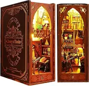 DIY Book Nook Kit, 3D Wooden Miniature House Kit for Book Nook Shelf Insert Decor, Booknook DIY Kit with Sensor Light and Dust Cover, Book Nook Kits for Adults Kids,7x4.33x10.74in (Library of Books)
