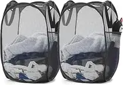 FIREYUN Collapsible Mesh Pop Up Laundry Hamper with Upgraded 105L Wide Opening and Side Pocket – Breathable, Sturdy, Foldable, and Space-Saving Design for Laundry Clothes and Storage. (Black | 2-Pack)