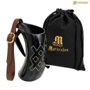 Viking Beer Mug Drinking Horn with Leather Strap Medieval Cup for Wine Ale 600ML