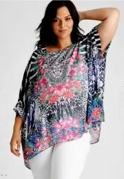 Autograph Kaftan Top Plus Size 16 (Regular 20) 3/4 Sleeve Tropical Beaded RP$130