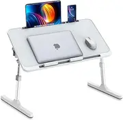 Zapuno Laptop Bed Desk, Height & Angle Adjustable Laptop Bed Tray Table Lap Stand with Tablet & Phone Slot, Light Weight Foldable Portable Lap Desk for Couch Chair Floor Desk for Adults, Kids