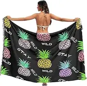 [RPLIFE] Pineapple Leopard Print Black Swim Suit Sarongs, Beach Sarongs Women, Pool Wrap for Women, Summer Skirt Wrap, Pineapple Leopard Print Black, Medium