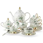 Bone China Tea Set Cup Saucer Pot And Jug Italian Floral Style Ceramic Porcelain Complete Afternoon Tea & Coffee Luxury Serveware - Camelia Chintz Set