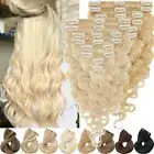 Real Thick Double Wefts Clip In Human Remy Hair Extensions Body Wave Full Head