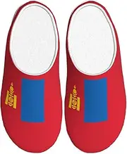 [EdWal] Mongolian flag print Winter Warm Slippers Indoor Anti-skid Plush Slippers Relaxing at Home for Women Men
