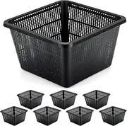 RimCereal 8 Pcs Aquatic Plant Baskets for Hydroponics Water Garden Plant Pots Black Plastic Mesh Plant Basket 9 x 9 x 5.2 Inch Square Plant Pond Containers for Island Live Aquarium Plants Flowers