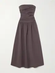 [ST. AGNI] ST. AGNI - Strapless Tie-back Crinkled Cotton-blend Maxi Dress - Dark purple - medium medium Purple
