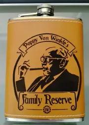 Pappy Van Winkle Bourbon Whiskey Leather Flask KY Bourbon Trail Stainless Steel