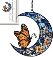 Butterfly and Floral Moon Sun Catcher, Monarch Butterfly and Moon Sun Catcher | Monarch Butterfly and Floral Moon Garden Decor,Acrylic Artistic Ornament for Home Garden Decoration